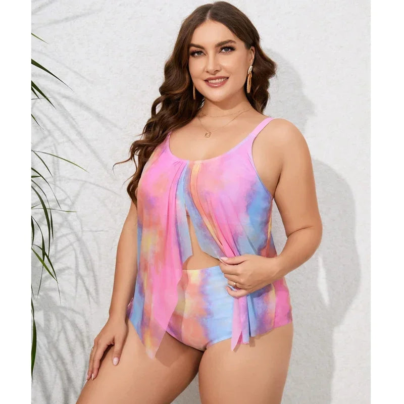 New Plus Size 8XL10XL Cover Up Swimwear Women Print Tankini Set Two Pieces Bikini Mujer Bathing Suit Beachwear Swimsuits