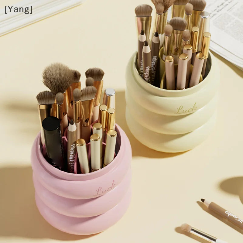 360° Rotating Makeup Brushes Holder With Lid Lipstick Organizer Cosmetic Storage Make Up Tools Box Jewelry Pencil Case Container