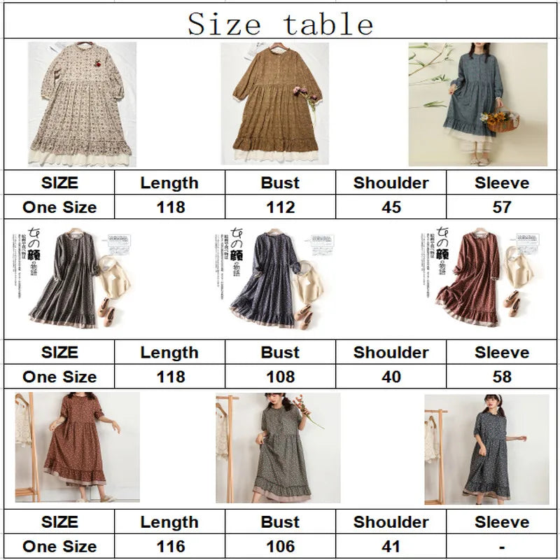 Japanese Fashion Print Dress Pretty Cotton Linen Spring Women New Floral Loose Long-sleeved Dress Midi Vestido de Mujer Clothes clothes