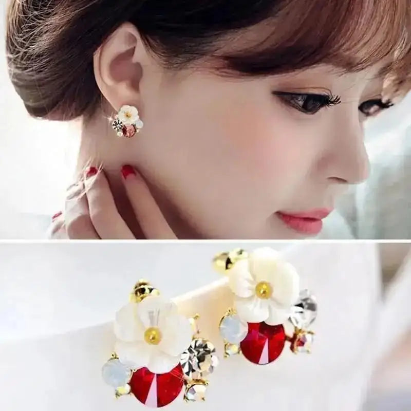 925 Silver Needle Korean Vintage Oil Painting Pearl Flower Earrings For Women Jewelry 2024 Trending New Luxury Women's Earrings