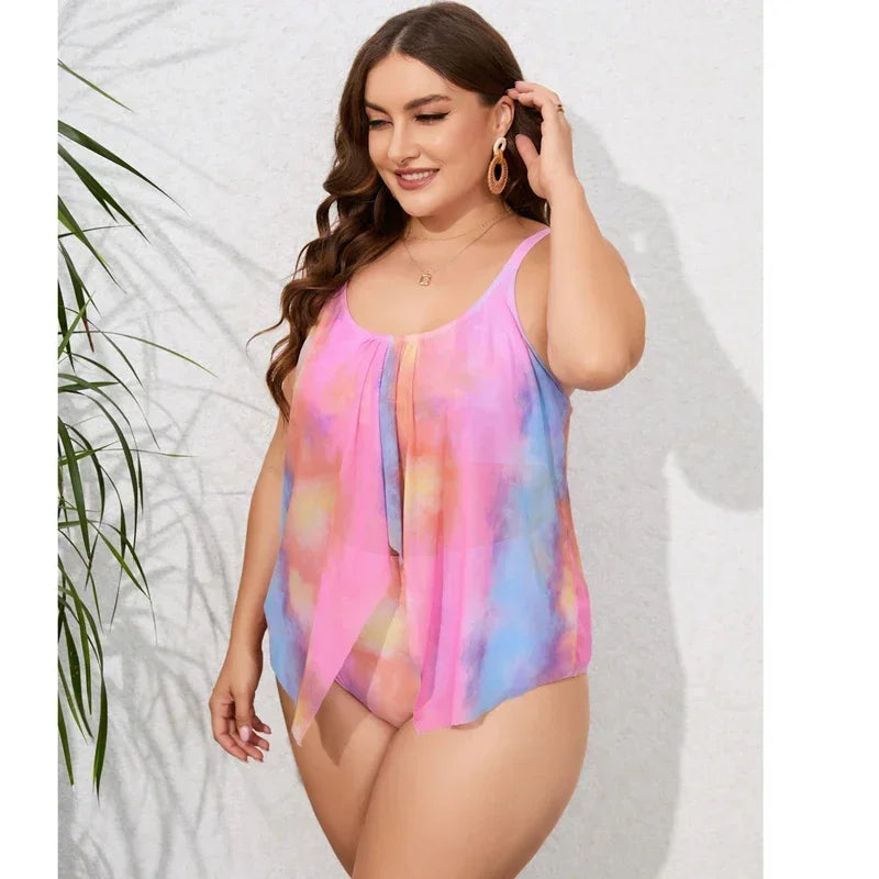 New Plus Size 8XL10XL Cover Up Swimwear Women Print Tankini Set Two Pieces Bikini Mujer Bathing Suit Beachwear Swimsuits