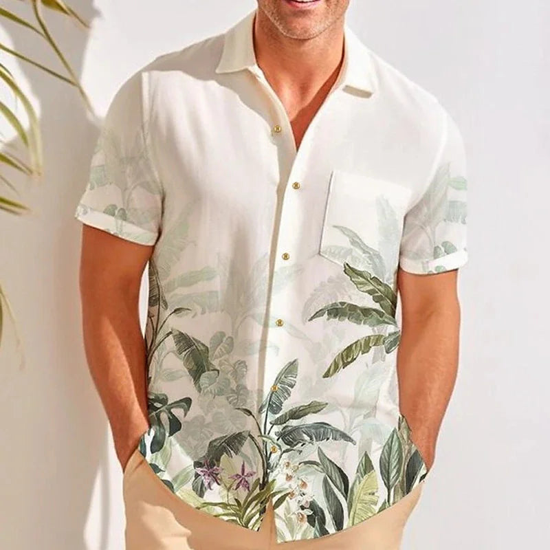 solid color summer shirt men's Hawaiian shirt casual fashion street short sleeve beach holiday party men's pocket shirt 5XL mon