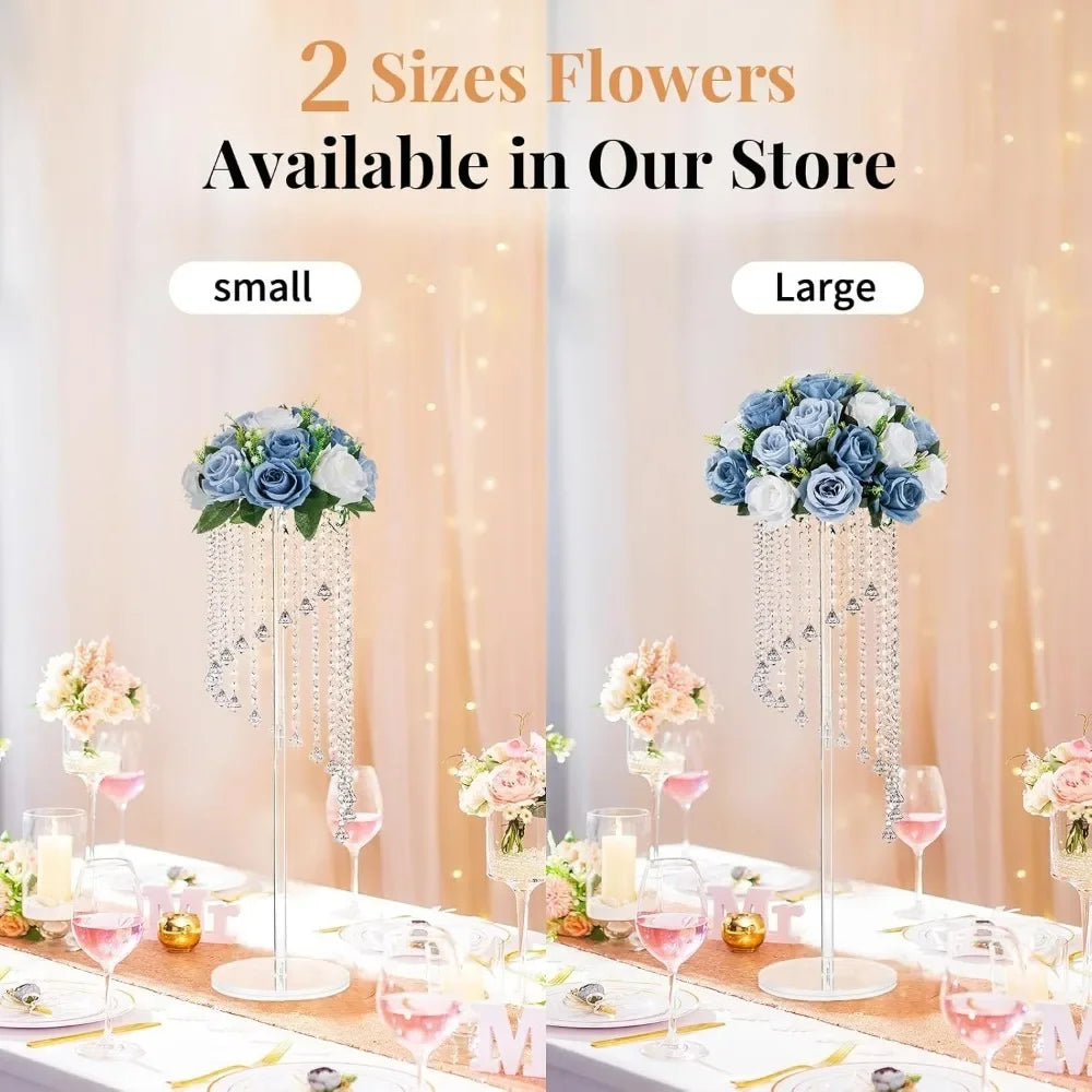 Wedding Artificial Flower Decorations, 10 Pieces of 13.8 Inch Diameter Blue and White Silk Fake Rose Dining Table Decorations