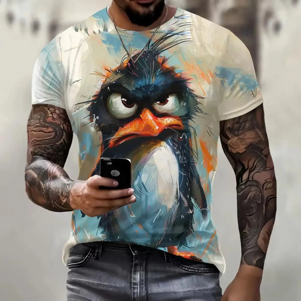 Casual O-neck Short Sleeve T-Shirt Funny 3D Penguin Print T Shirt For Men Street Trend Hip Hop Clothing Fashion Loose Summer Top mon