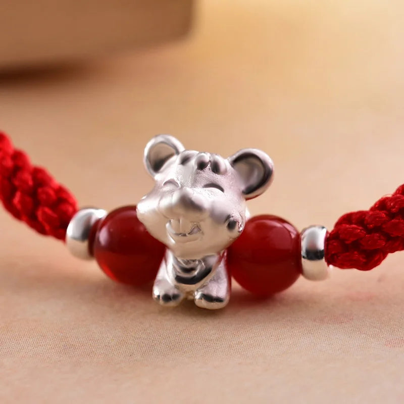 Sterling Silver Red Rope accessories for Women and Men Korean Version of Simple Transfer Bead the Year to the Dog Student Lovers Bracelet