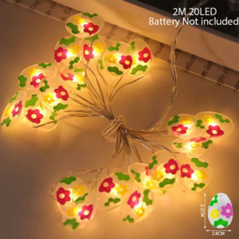 2M 20LED Easter Rabbits String Light Carrot Chick Eggs Fairy Light Garland Decoration Happy Easter Party for Home Kids Gift 2024