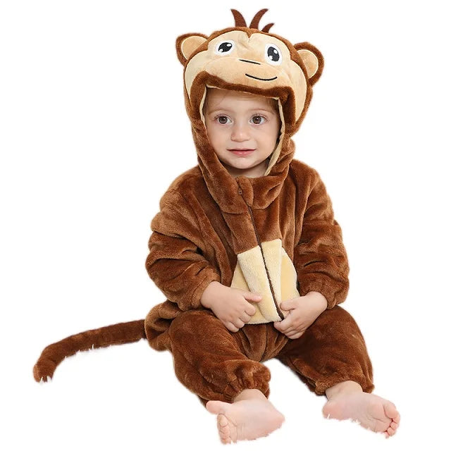 MICHLEY Halloween Baby Strampler Winterkleidung Flanell Kapuzen Bodys Pyjamas Tiere Overall Jumpsuit für Mädchen Jungen Kinder