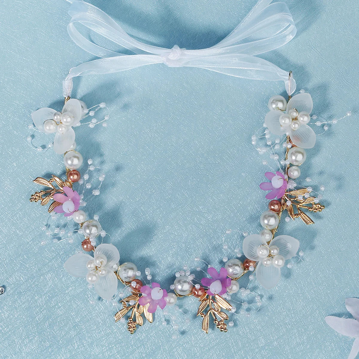 Efily Bride Wedding Hair Accessories Gorgeous Flower Headbands Braided Hair Vine Pearl Headpiece Hair Ornament For Women Girls