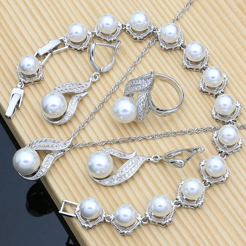 Black Pearls 925 Silver Jewelry Sets for Women Luxury Pearl Beads Bracelet Line Design Earring Ring Necklace for Lady Party Gift