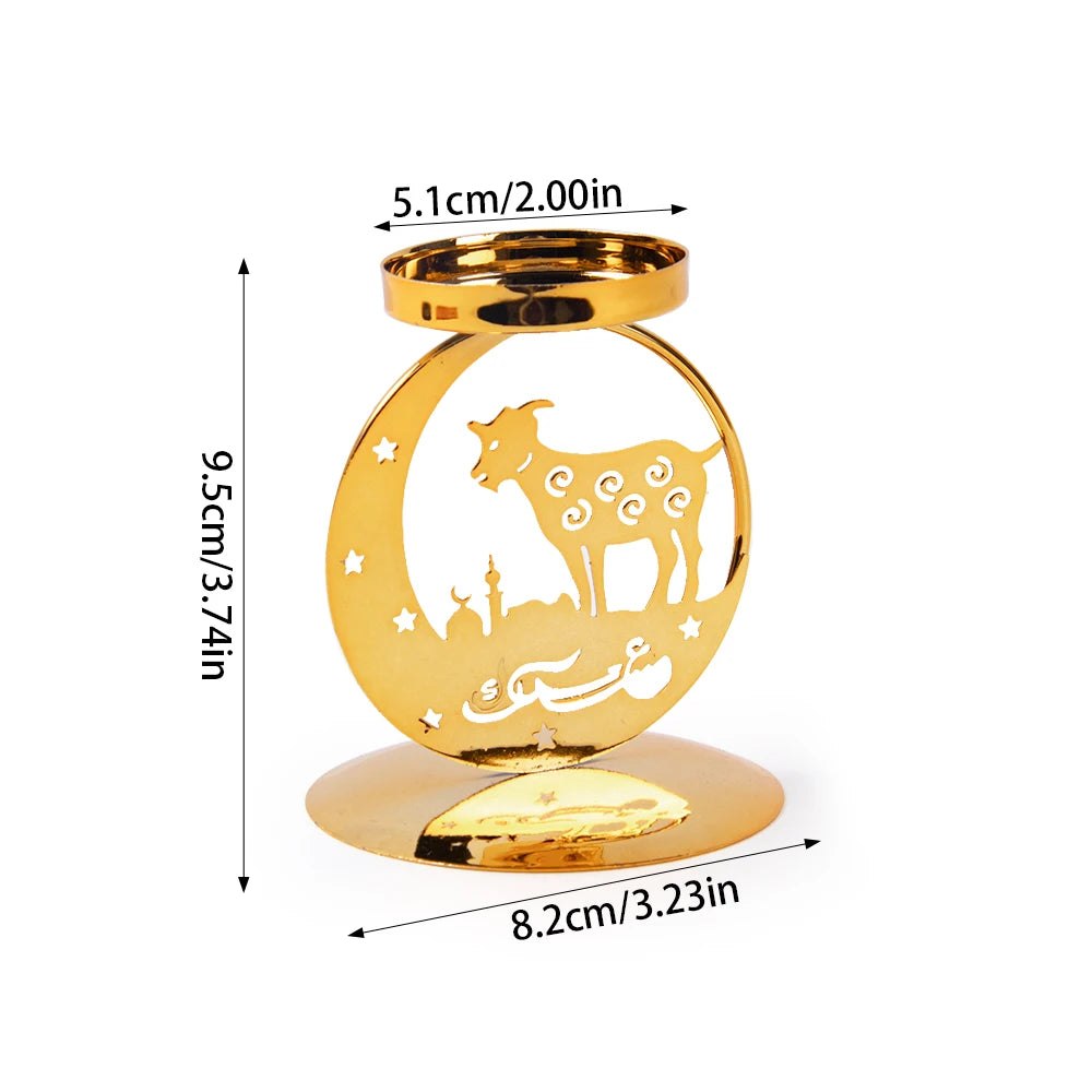 Gold Metal Ramadan Moon Shape Candle Holder Eid Mubarak Candlestick Base Dining Table Ornament Islamic Muslim Party Home Decor
