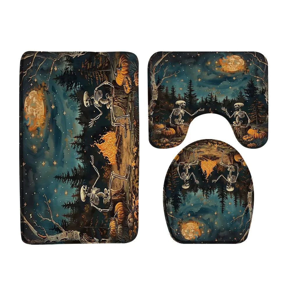 Funny Ghost Shower Curtain Set Halloween Skull Bat Flower Pumpkin Bath Screen Bathroom Mat Non Slip Rug Carpet Toilet Cover Home improvement decortion