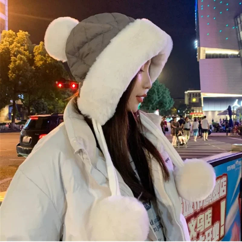 2024 Winter Women's Thickened Warm Knit Hat Ear Protection Plush Warm Cotton Cold Cap Breathable Fashionable Outdoor Wear