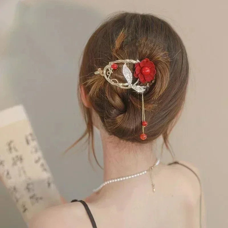 2023 New Bell Orchid Tassel Twist Hair Clip Ladies Elegant Frog Buckle Hair Grips Ponytail Braid Female Exquisite Headdress