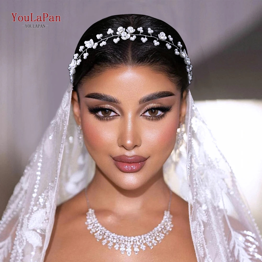 YouLaPan Bridal Wedding Headbands Handmade Tiaras Elegant Beaded Flower Hairband Headpeice Hair Accessories For Women Girl HP761