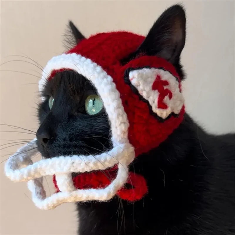 Pet helmet Handmade crocheted Cute Creative Fashion cat hat Halloween cat party cosplay costume cat hat Winter warm