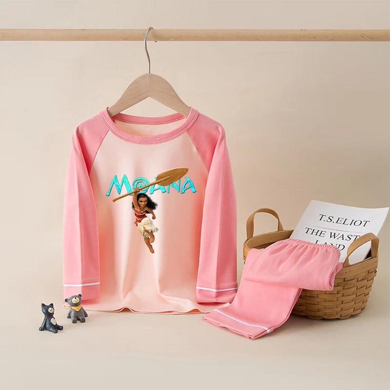 Moana 100% Cotton Kids Boys Girls Pajamas Sets Sleepwear Cartoon Long Sleeve T-Shirt Tops Pants Baby Autumn Clothes