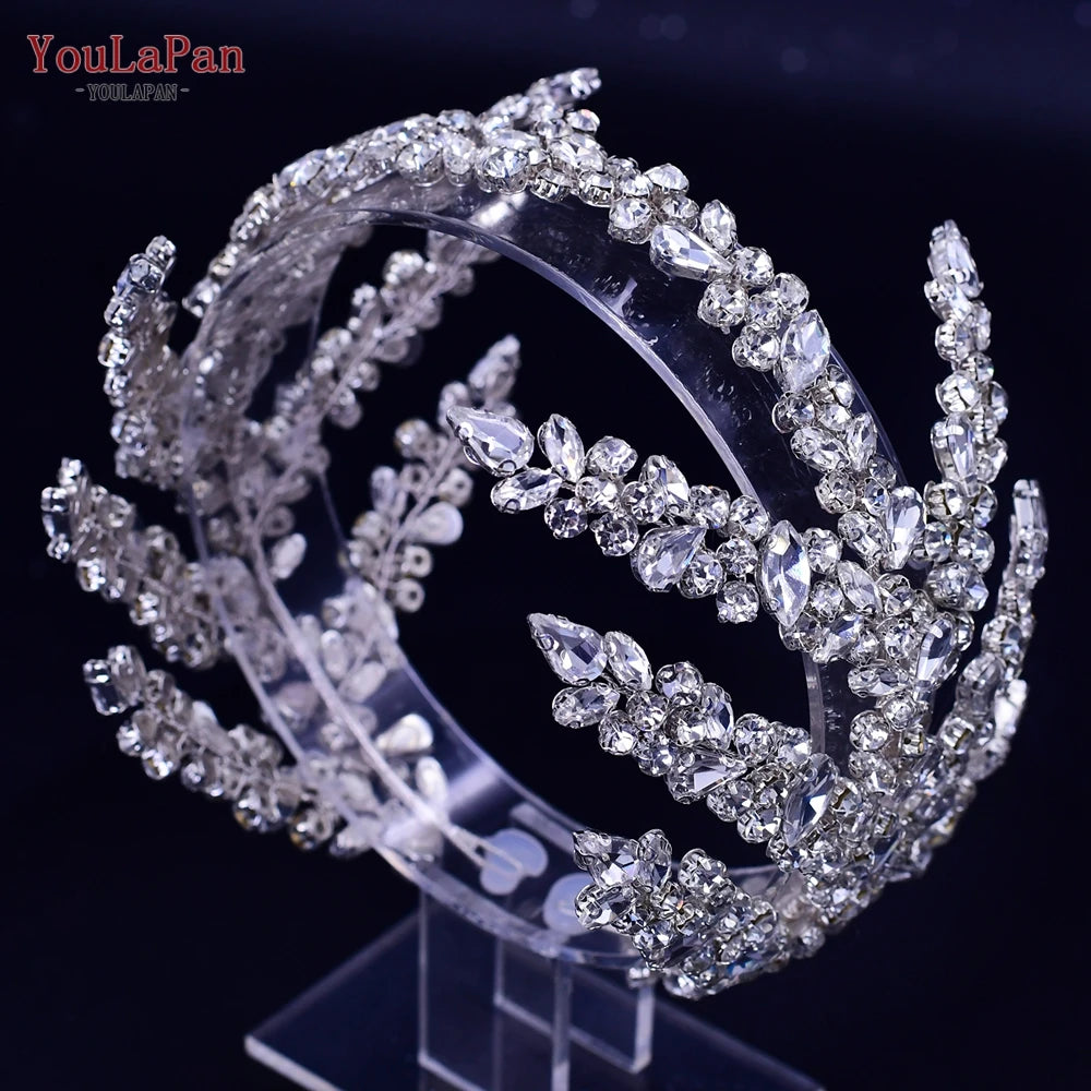 YouLaPan Crystal Bridal Headpiece Alloy Leaf Headband for Brides Wedding Hair Accessories Princess Tiara Pageant Headdress HP272