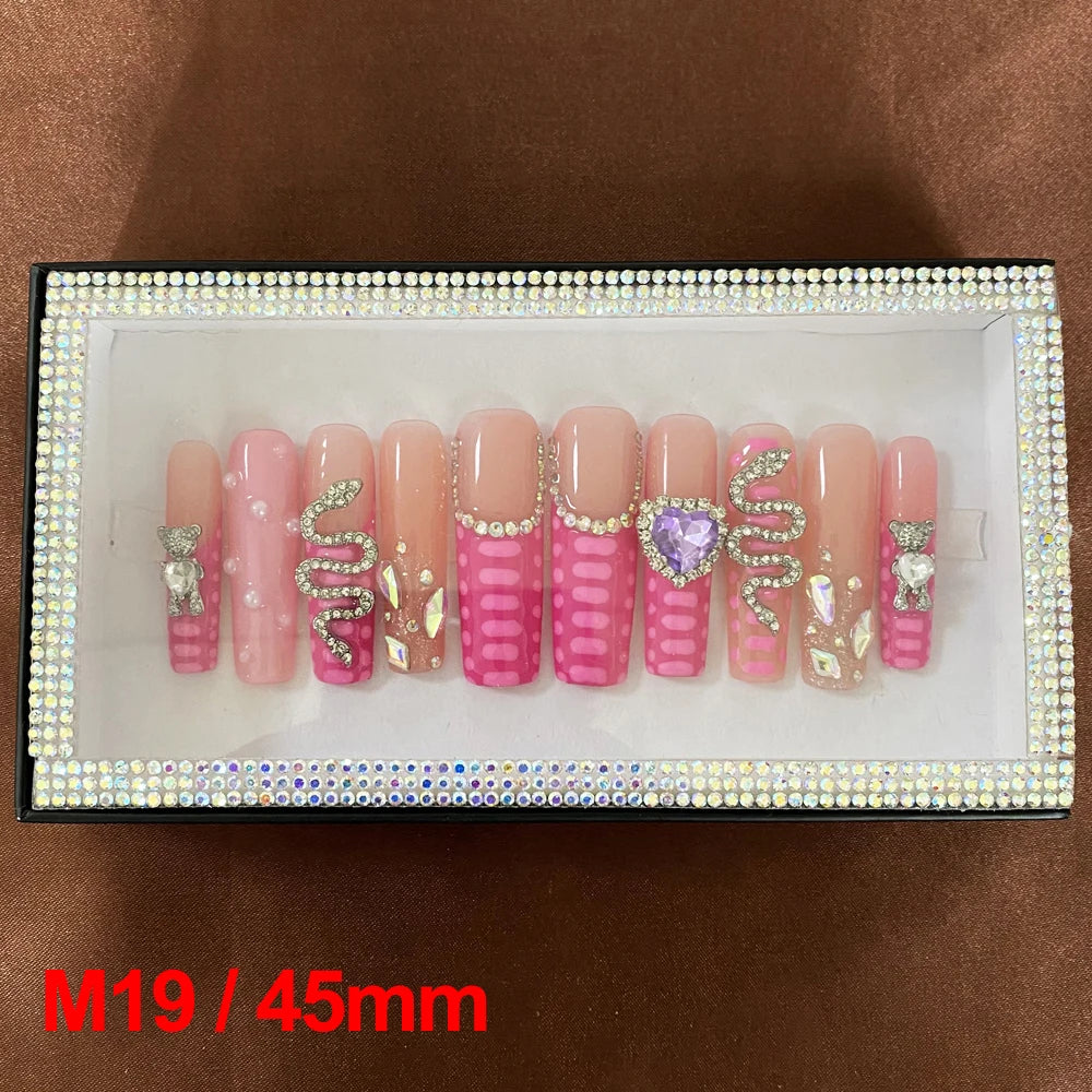 2024 New Design Nail Art Y2K Gel Polish Square Acrylic Luxury Glossy Bling Handmade Press On Nails 10 PCS Fingernails