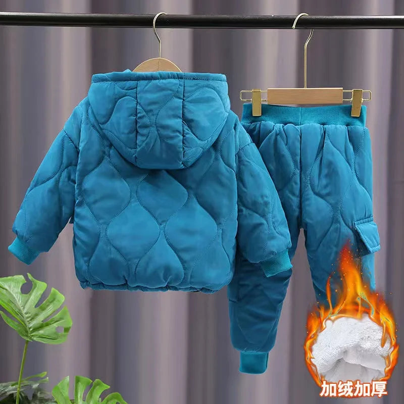 New Winter Girls Boys Clothing Sets 2-12 Years Children Warm Thick Jackets Pants Suit Boy Coats Trousers Kids Tracksuit Outfit