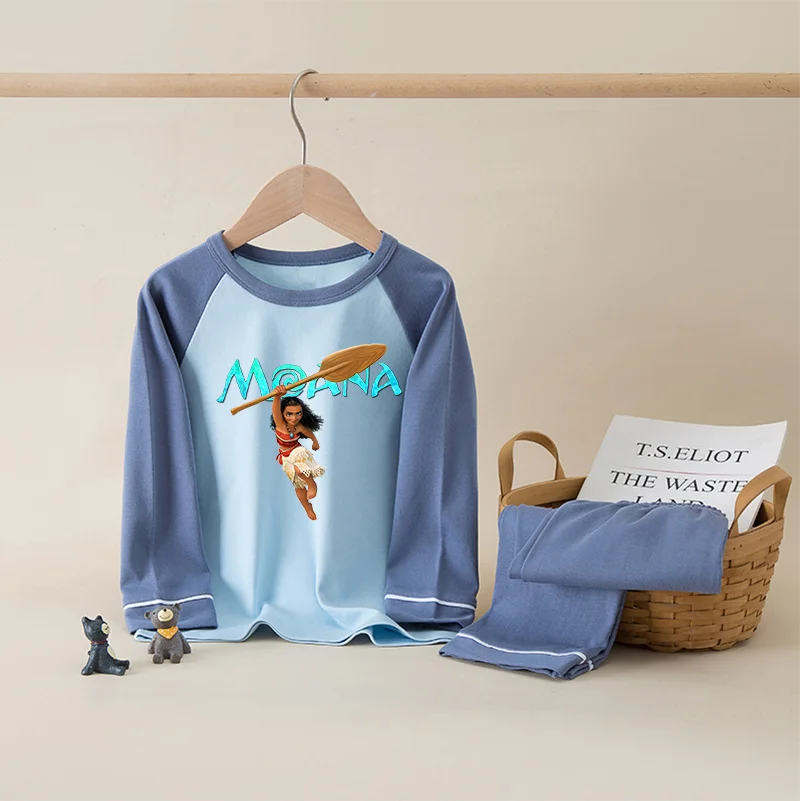 Moana 100% Cotton Kids Boys Girls Pajamas Sets Sleepwear Cartoon Long Sleeve T-Shirt Tops Pants Baby Autumn Clothes