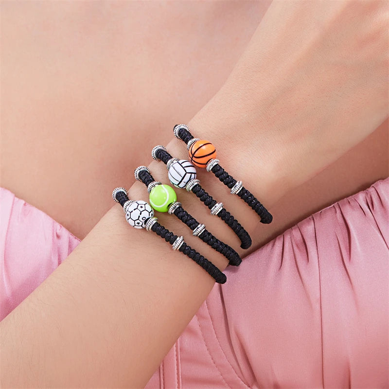 Newest Football Volleyball Basketball Baseball Bracelet For Women Woven Rope Tennis Rugby Bracelet Boys Girls Sports Jewelry
