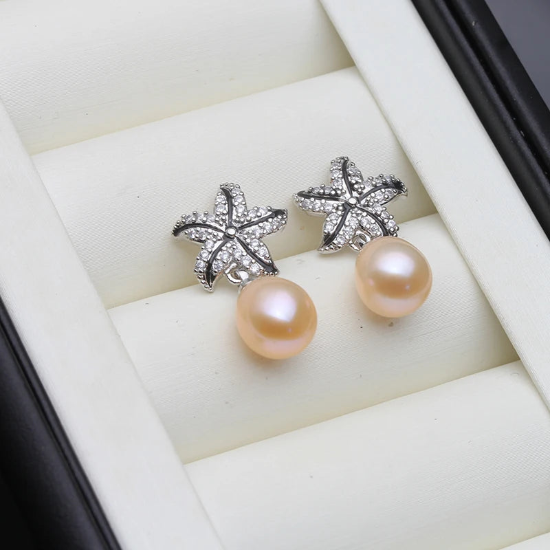 Real Natural Pearl Earrings For Women,925 Streling Sliver Freshwater Pearl Drop Earrings Pin Luxe Korea Earrings Jewelry Gift