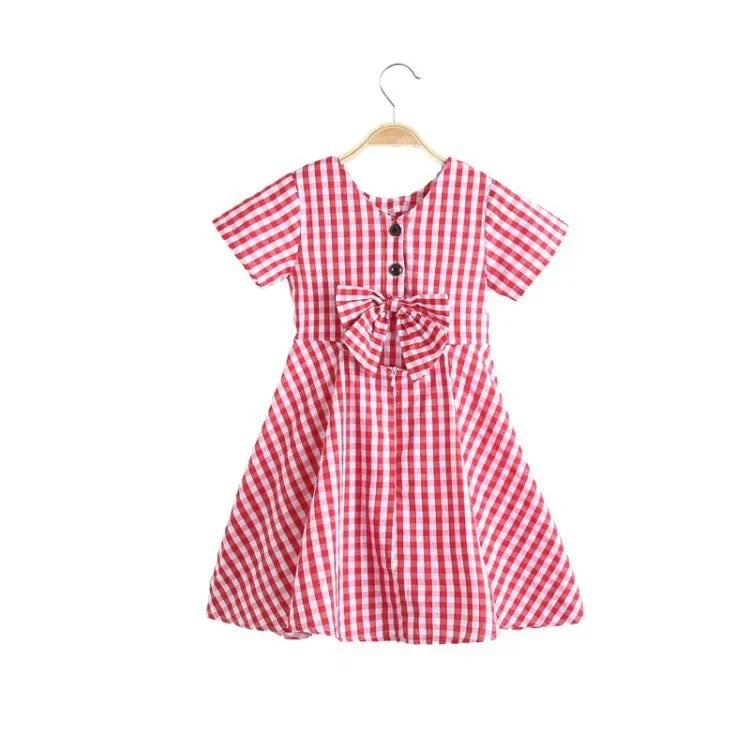 2024 Summer teenager baby Girls Dress Clothes plaid bow grey chiffon Long Beach Princess skirt 3 4 5 6 7 8 9 10 12 13 14 years