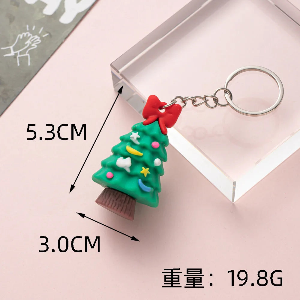 Christmas Keychain Cartoon Cute Doll Pendant Santa Claus Snowman Tree Keyring for Men Women Party Decoration Souvenir