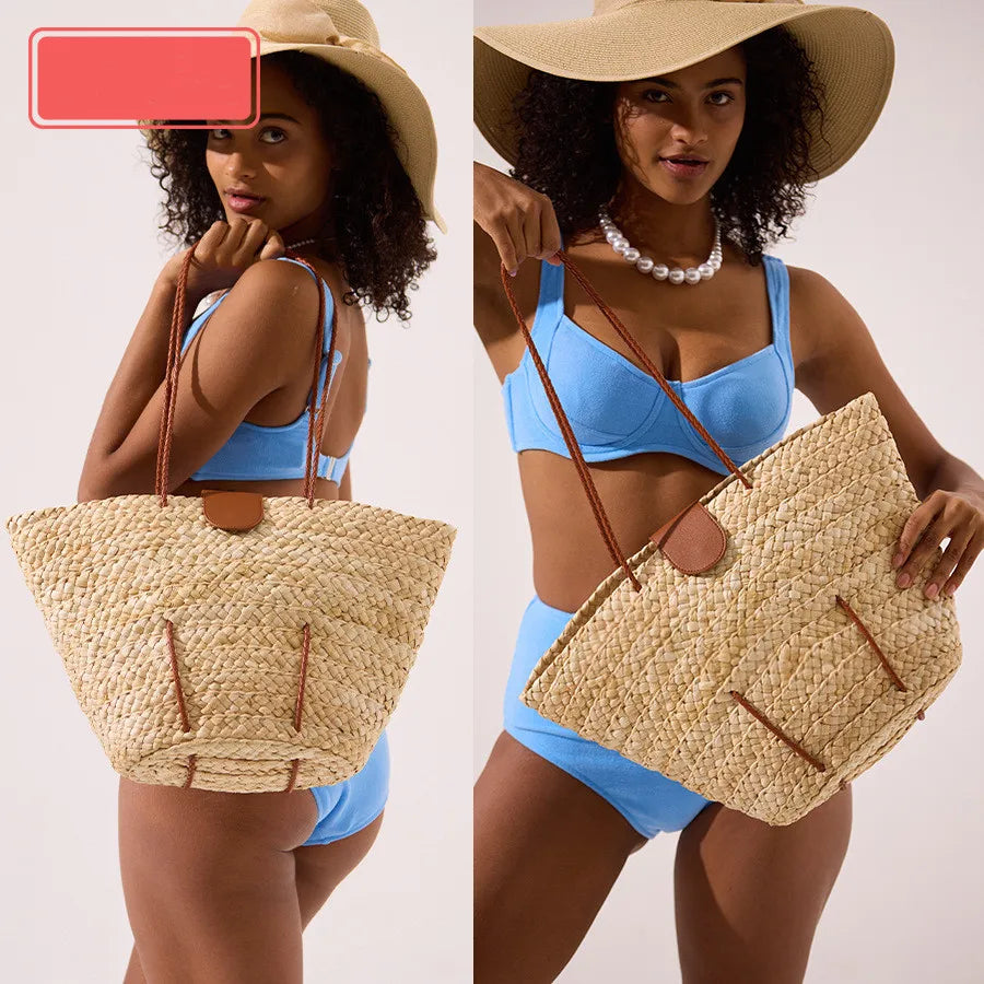 New Fashion Handheld Bag Large Capacity Women Shoulder Bags Straw Woven Handbags Hand-woven Tote Beach Bags Designer Brand Purse