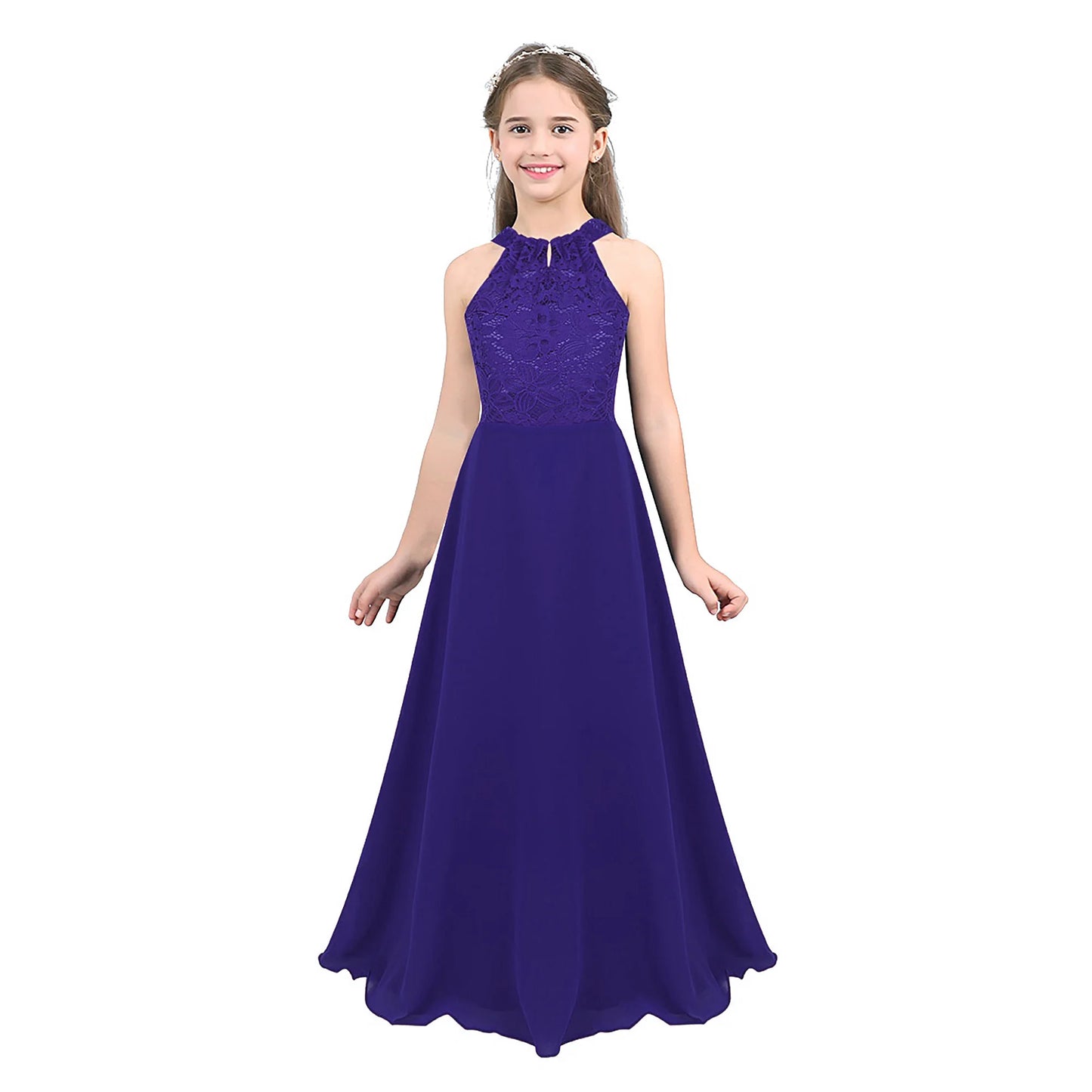 iiniim Kids Girls Vestido de festa Chiffon Dress Floral Lace Cutout Back Flower Girl Dress Elegant Summer Princess Party Dress