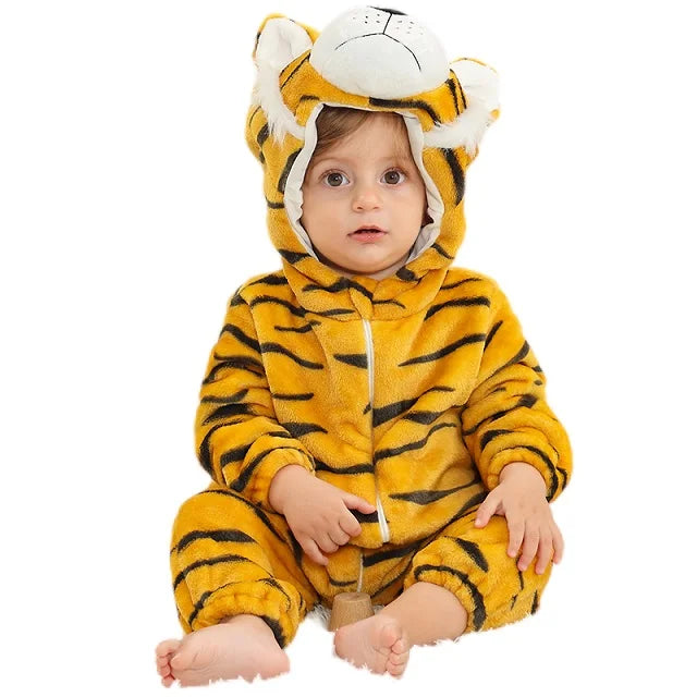 MICHLEY Halloween Baby Strampler Winterkleidung Flanell Kapuzen Bodys Pyjamas Tiere Overall Jumpsuit für Mädchen Jungen Kinder