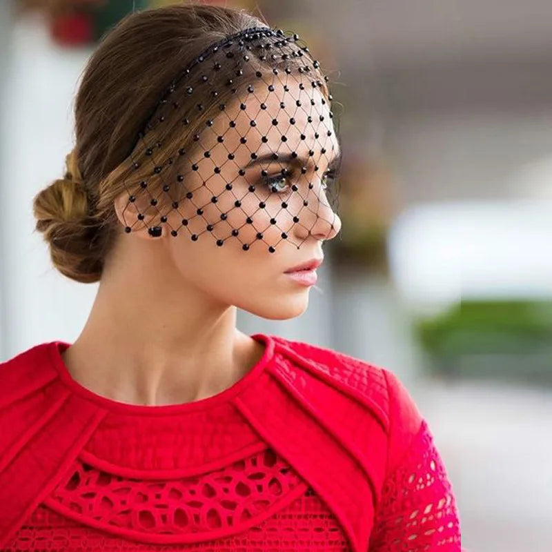 White Headband Veil for Bridal Crystal Birdcage Black Face Net Mask Hair Jewelry Accessories Veils Charming Wedding Fascinators