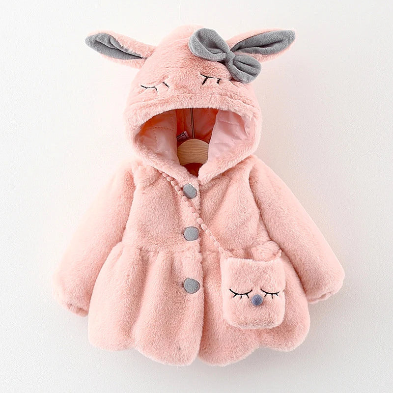 Niedliche Hasenohren Plüsch Babyjacke Weihnachten Süße Prinzessin Mädchen Mantel Herbst Winter Warme Oberbekleidung Mit Kapuze Kleinkind Mädchen Kleidung