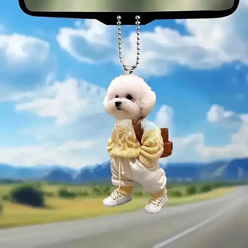 2D Creative Puppy Animal Acrylic Keychain Backpack Car Hanging Keyring Pendant Cute Teddy Dog Key Decor Accessories Ornament
