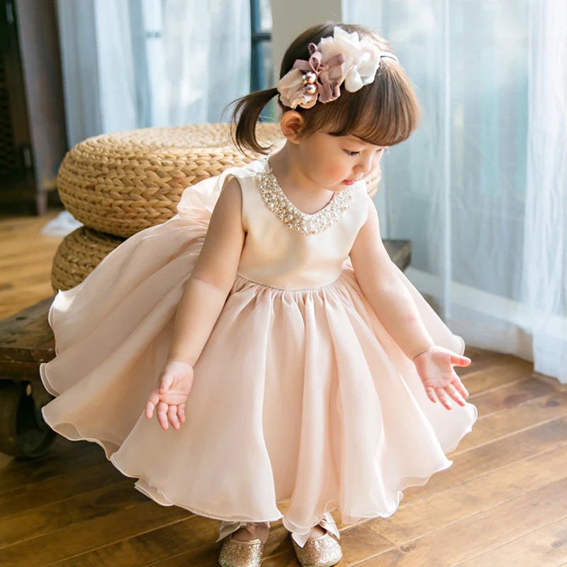 IYEAL New Fashion Sleeveless Children Girl Dress Beading Kids Girl Gown