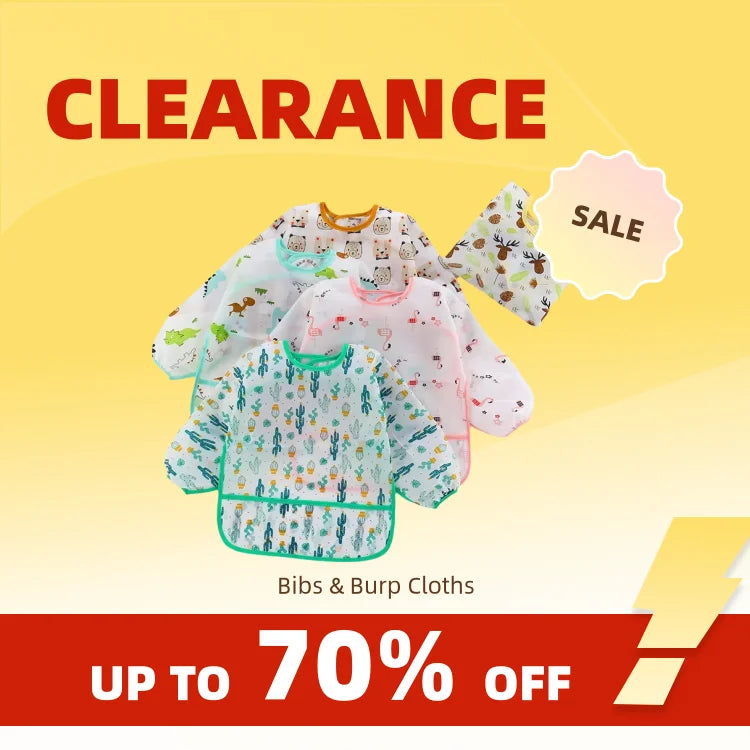 Clearance_Baby Bibs Cartoon Infant Toddler Baby Long Sleeve Waterproof Eating Smock Feeding Bib Art Apron Burp Clothes_Continuou