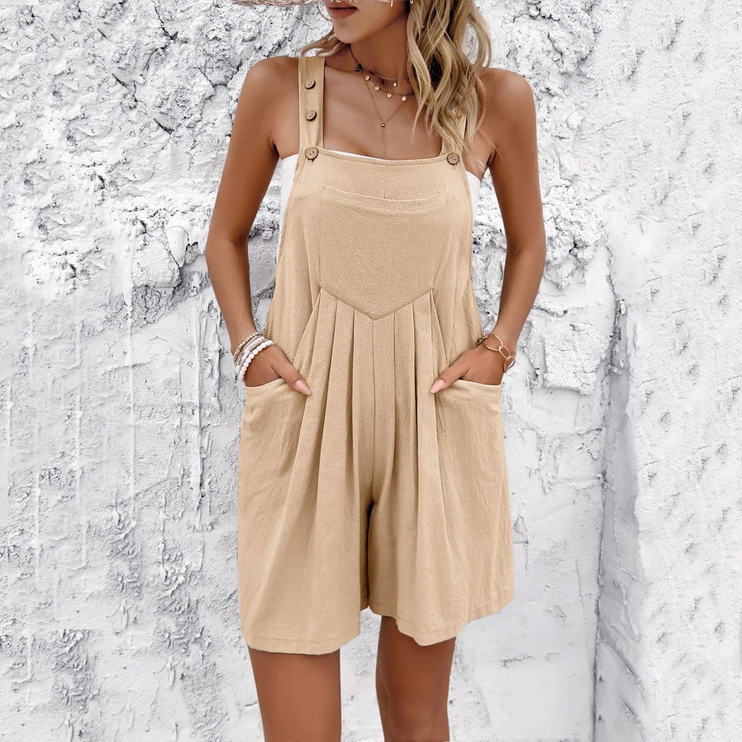 2025 Summer Women Rompers Short Black Square Collar Pockets Loose Wide-Leg Rompers Female Elegant Casual Trendy Ladies Clothes