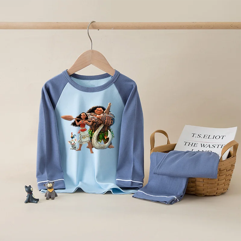 Moana 100% Cotton Kids Boys Girls Pajamas Sets Sleepwear Cartoon Long Sleeve T-Shirt Tops Pants Baby Autumn Clothes