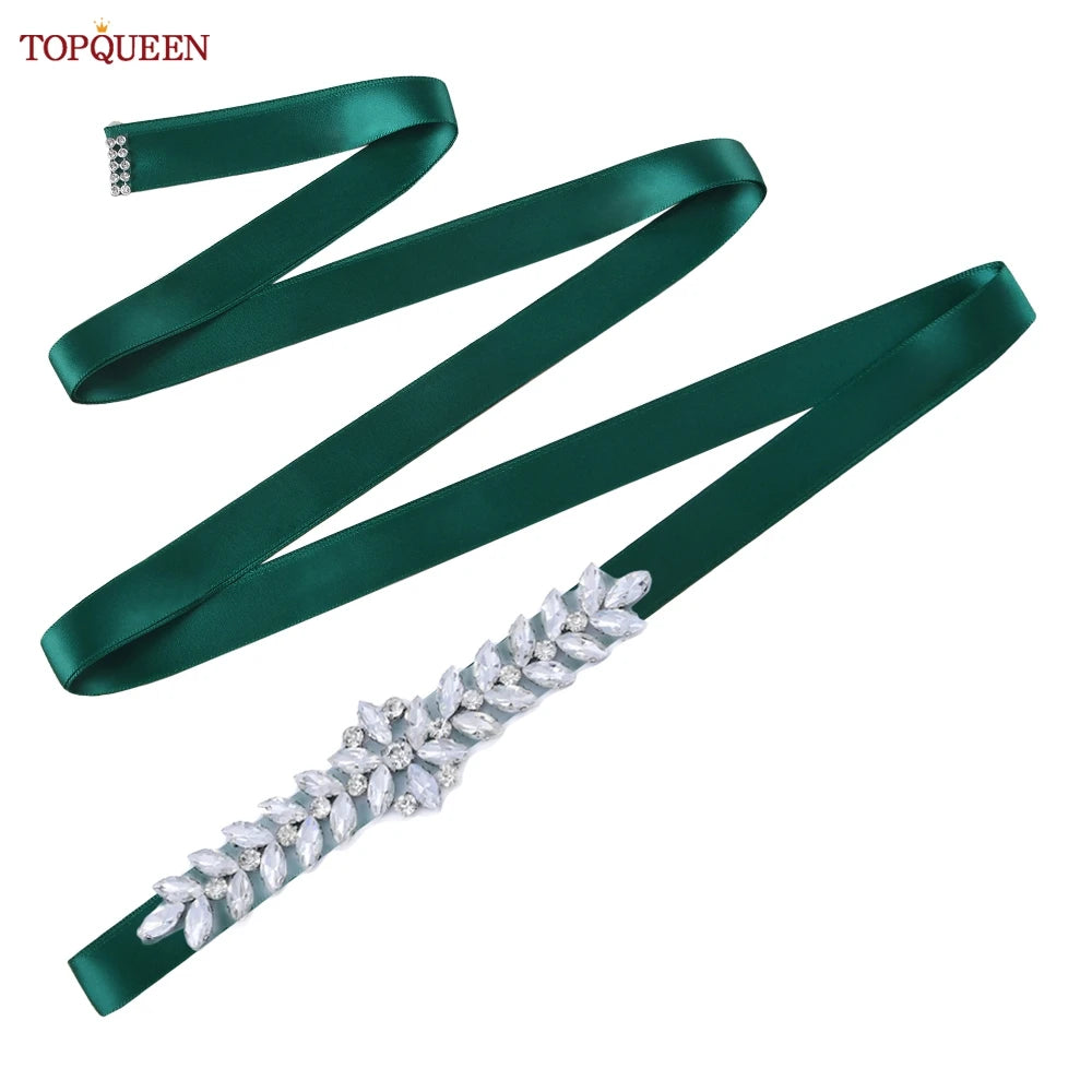 TOPQUEEN Wedding Dress Belt Sash Banquet Party Accessories Bridal Belt Silver Rhinestone Handmade Applique S69