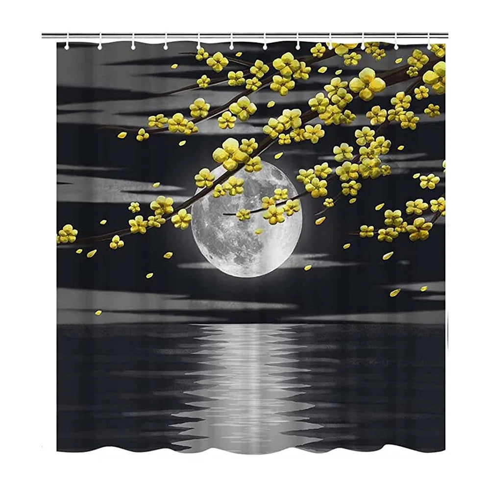 Japanese Cherry Blossom Shower Curtain Set Non-Slip Rug Toilet Lid Cover Bath Mat Spring Sakura Flower Pastoral Bathroom Curtain