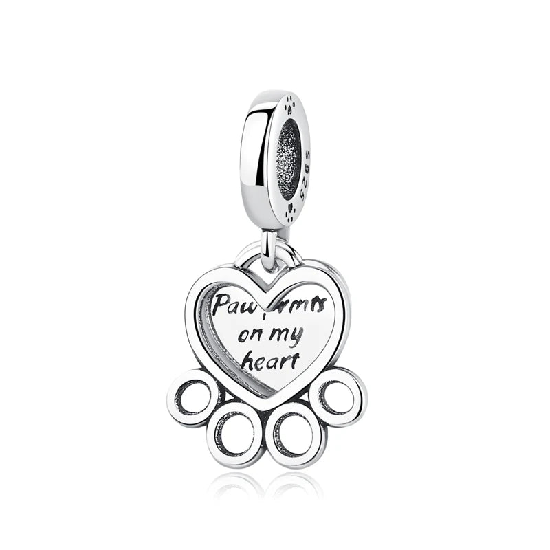 Original Silver Plated Charms For Women Love Pet Dog Cat Paw Print Pendant Beads Fit Pan Bracelets Necklaces DIY Luxury Jewelry
