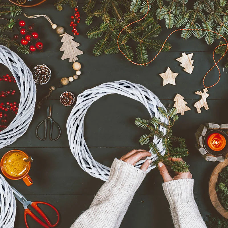 10-30cm White Rattan Wreath Ring DIY Easter Egg Decor Artificial Flower Garland Happy Easter Party Gifts Wedding Home Decoration