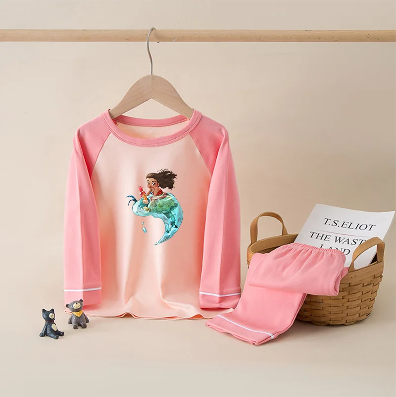 Moana 100% Cotton Kids Boys Girls Pajamas Sets Sleepwear Cartoon Long Sleeve T-Shirt Tops Pants Baby Autumn Clothes