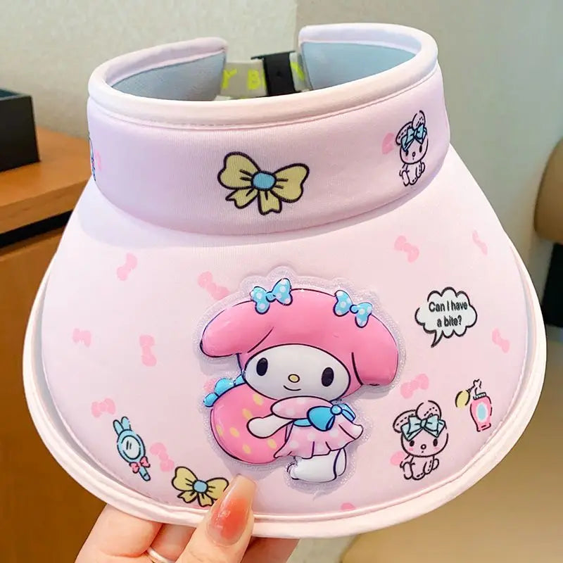 Original Hello Kitty Sanrio Kuromi Stitch Child Hat Cartoon Sun Hat Summer Sun Protection Anti-UV Empty Top Sunhat Girls Gifts