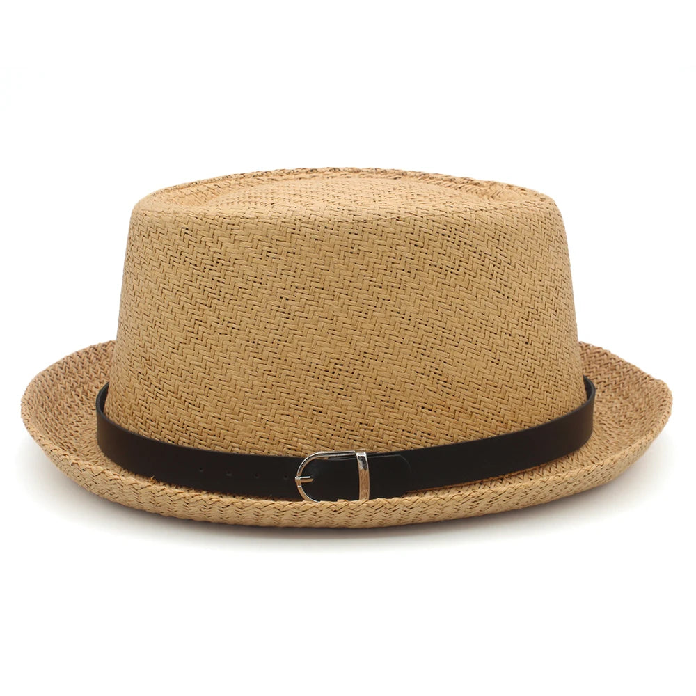 Men Women Straw Pork Pie Hats Summer Sunhat Boater Caps Sailor Sombrero Beach Fedora Trilby Outdoor Travel US Size 7 1/4 UK L