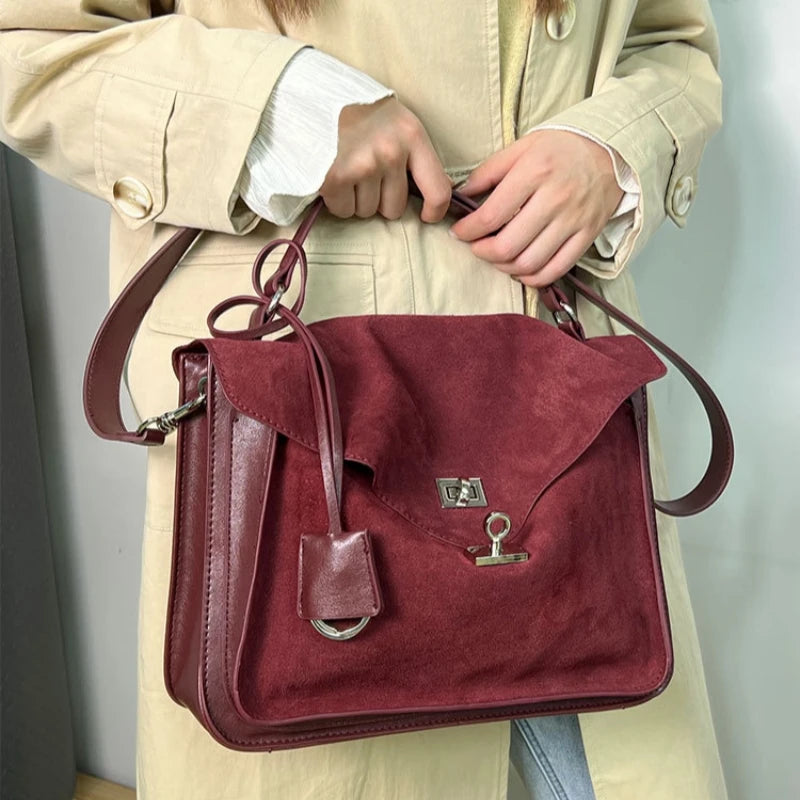 Meet You Luxury Design Scrub Suede Messenger Bags for Women Large Capacity Winter Commuter Female Tote Handbag High Quality