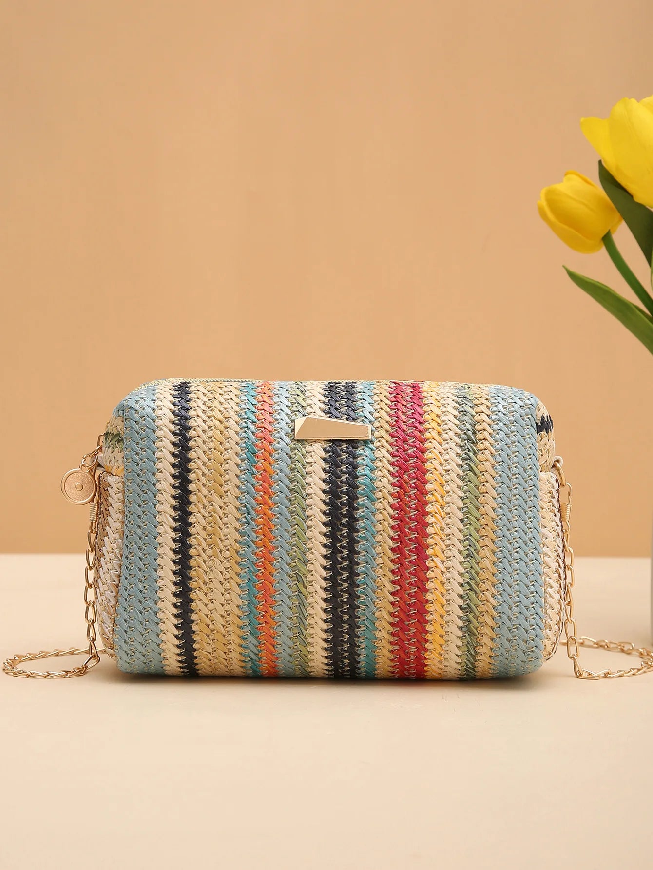 Rattan Knitting Women Straw Bag Beach Summer Chain Small Purse and Handbag Female Shoulder Crossbody Bags Travel Design Flap Bag