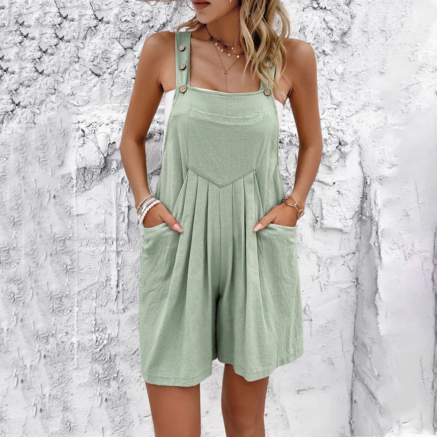 2025 Summer Women Rompers Short Black Square Collar Pockets Loose Wide-Leg Rompers Female Elegant Casual Trendy Ladies Clothes