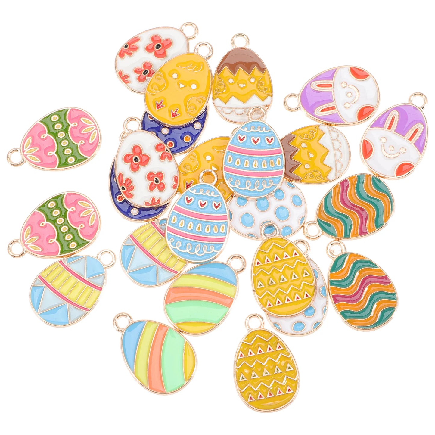 24 Pcs Easter Egg Pendant Decorations Bunny Charms Balloon DIY Accessories Chicken Earring Zinc Alloy