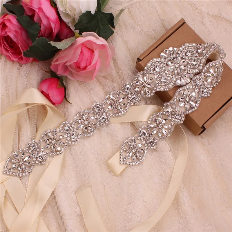 Crystal bridal belt with ribbons, handmade silver wedding belt, cookie patient belt for wedding evening dresses